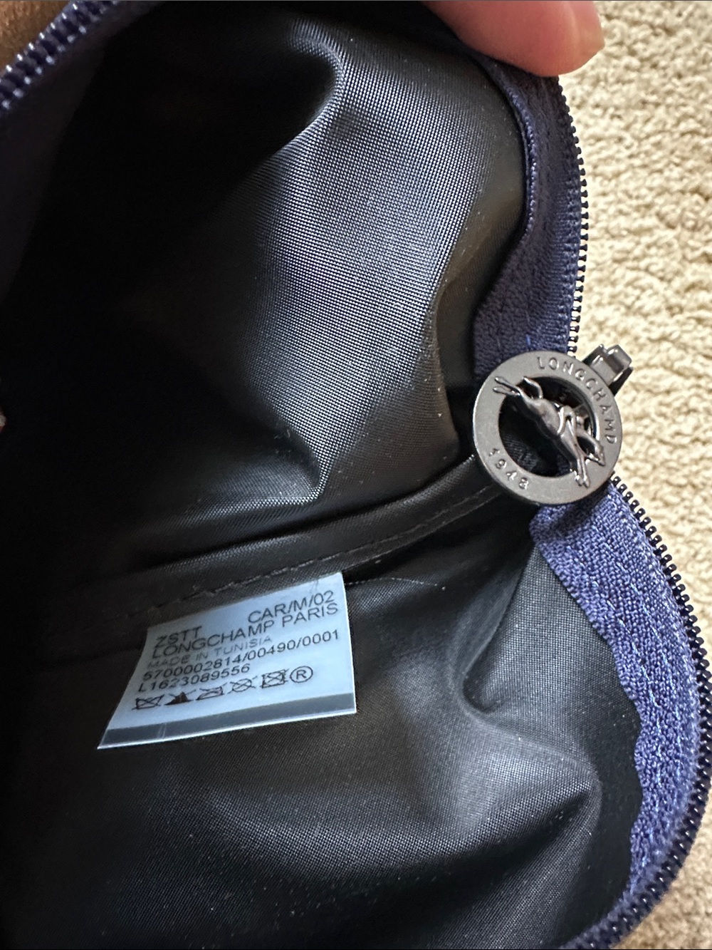Longchamp Navy Tote Bag with Brown Leather - Picture 5 of 7